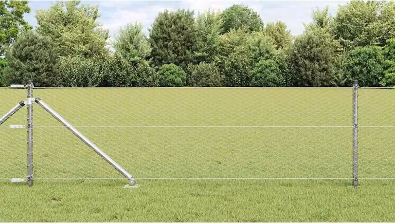 Valla hexagonal Syfax de acero galvanizado plateado con poste y funda de suelo de 10 x 0,6 m