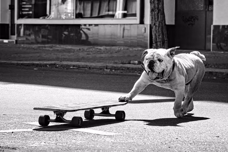 Cuadro de perro con skate Hexoa, impresión sobre lienzo negro, An/P/Al: 90 x 60 x 4 cm