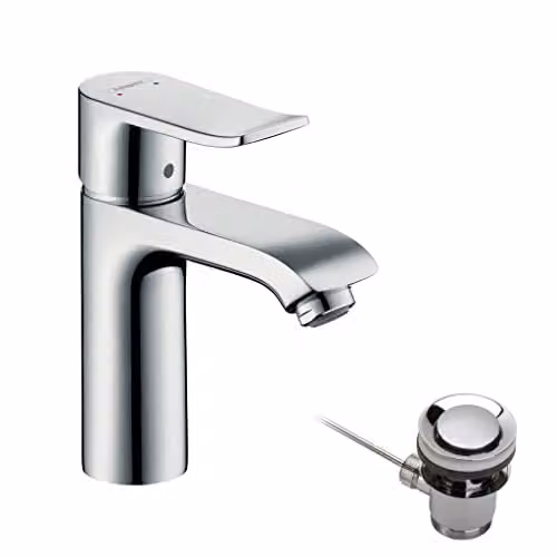 Grifo monomando de lavabo Hansgrohe Metris 110 en cromo con ahorro de agua y desagüe pop-up