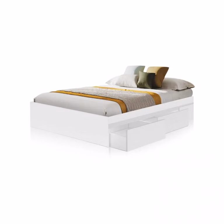 Cama moderna con 4 cajones DUEHOME en blanco mate An/P/Al: 196 x 37 x 156 cm
