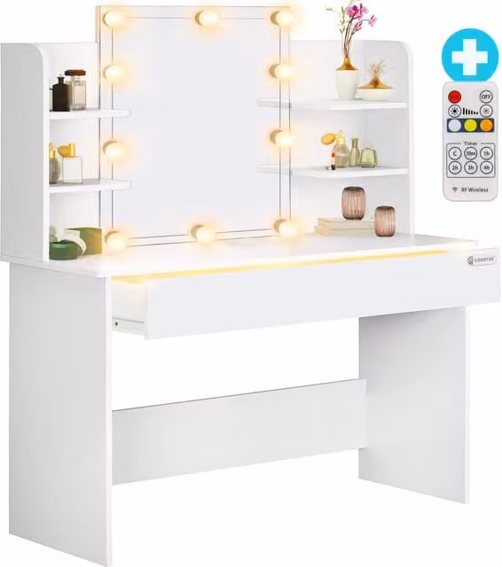 Tocador Lucía Casaria blanco con iluminación LED An/P/Al: 140 x 40 x 110 cm