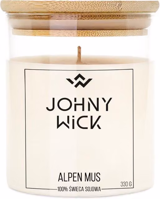 Vela perfumada de soja Johnny Wick multicolor en recipiente de cristal y madera de 100 g