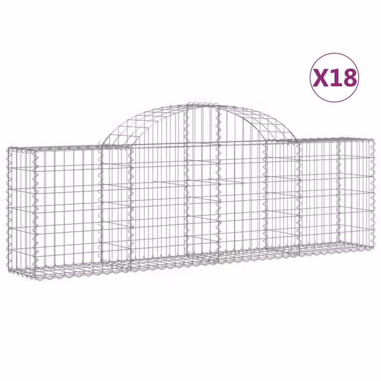 Set de 18 cestas de gaviones vidaXL en forma de arco de acero galvanizado color gris, An/P/Al: 200 x 30 x 60/80 cm