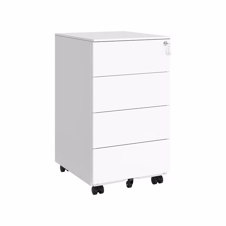 Cajonera de oficina móvil SONGMICS con 4 cajones, cierre de seguridad y ruedas, color blanco, An/P/Al: 45,1 x 39 x 69,3 cm