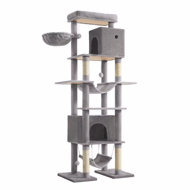 Feandrea Árbol para Gatos con Hamaca y Cueva, Gris, Altura: 201 cm