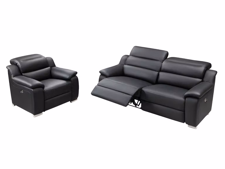 Conjunto de sofá de 3 plazas y sillón relax eléctrico ARENA III de Vente-Unique en piel color negro