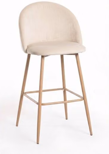 Pack de 6 taburetes Vint de estilo escandinavo tapizados en terciopelo beige con estructura de metal y madera para cocina