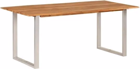 Mesa de comedor de madera maciza de acacia vidaXL estilo industrial con borde natural, color marrón y plata, An/P/Al: 180 x 90 x 76 cm