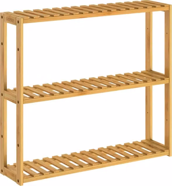 Estantería de pared Casaria de bambú con 3 estantes ajustables, An/Al/P: 54 x 60 x 15 cm