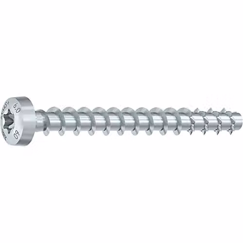 Pack de 100 tornillos Multi Monti Heco para hormigón, cabeza redonda Torx, galvanizados en color plata, 6,0 x 40 mm