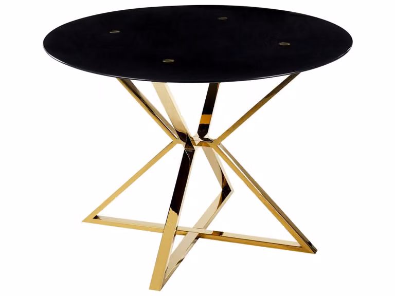 Mesa de comedor redonda Beliani de cristal transparente y metal negro para 4 personas