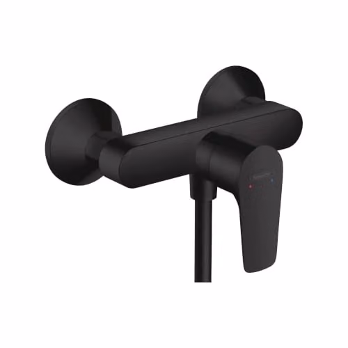Mezclador de ducha de superficie de una función Hansgrohe Talis E con monomando y safety stop en negro mate