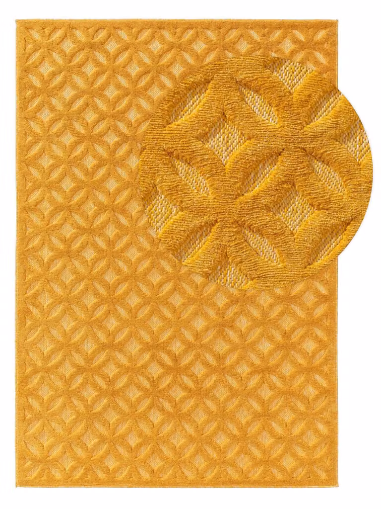 Alfombra Benuta para exterior e interior con diseño geométrico moderno en color amarillo, An/P: 240 x 340 cm