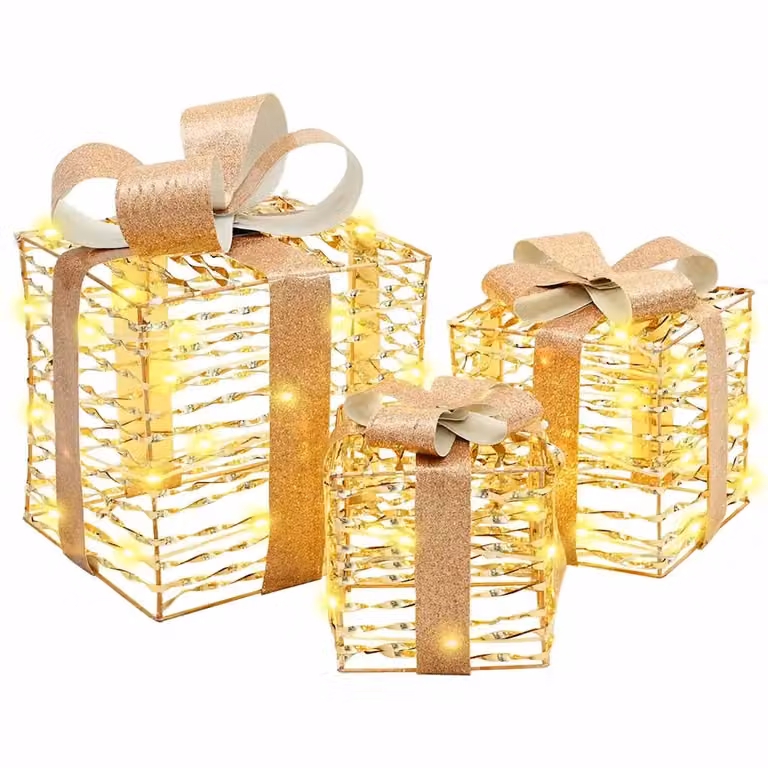 Set de 3 cajas de regalo navideñas iluminadas con 150 LED blanco cálido vidaXL