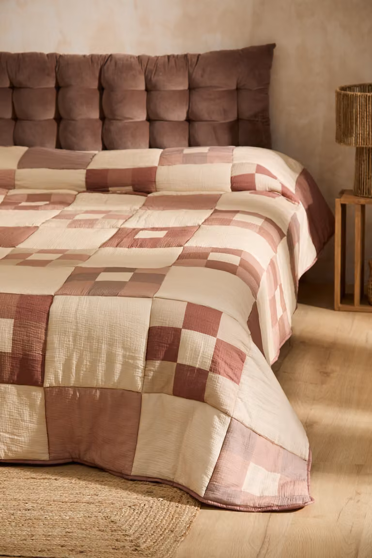 Manta de algodón patchwork Calma House color tierra para cama de 160-200 cm, An/P: 260 x 240 cm