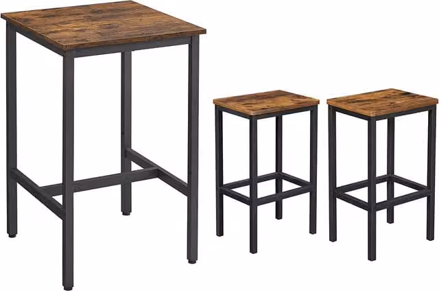 Conjunto de mesa alta y 2 taburetes VASAGLE de estilo industrial para cocina y comedor, color marrón y negro, An/P/Al: 60 x 60 x 90 cm