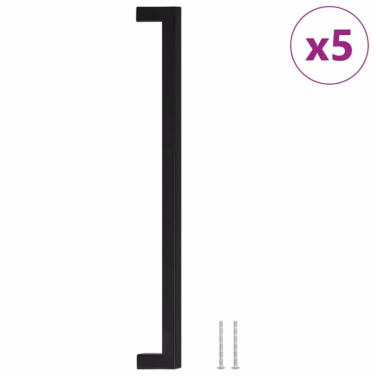 Set de 5 tiradores para armarios vidaXL de acero inoxidable en color negro mate, longitud: 32 cm