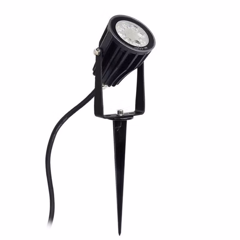 Foco de jardín LEDBOX RGB+CCT de 6W con control RF 2.4G, color multicolor y blanco, resistente al agua IP65, acabado en negro y diseño ajustable con estaca de suelo