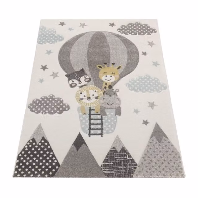 Alfombra infantil Kosmos beige y blanca, An/P: 140 x 200 cm