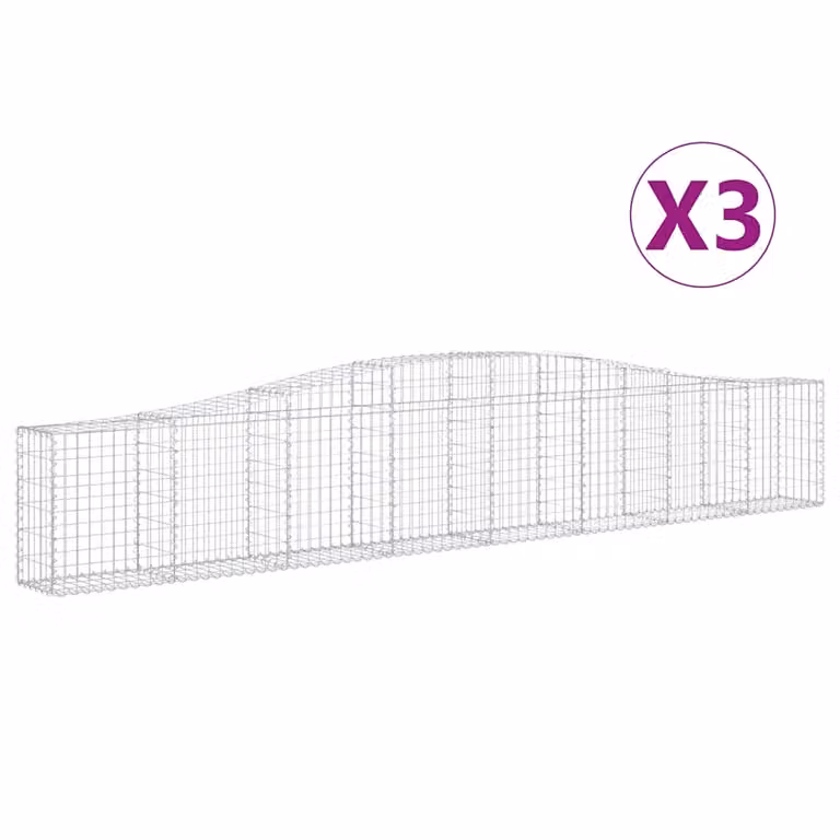 Set de 3 cestas de gaviones videx en acero galvanizado color gris y plata, forma de arco, An/P/Al: 400 x 30 x 60/80 cm