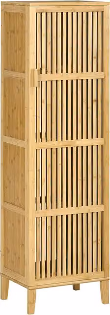Armario de almacenamiento HOMCOM de bambú con estantes y puertas de diseño de láminas para baño, dormitorio o salón, An/P/Al: 40 x 30 x 140 cm