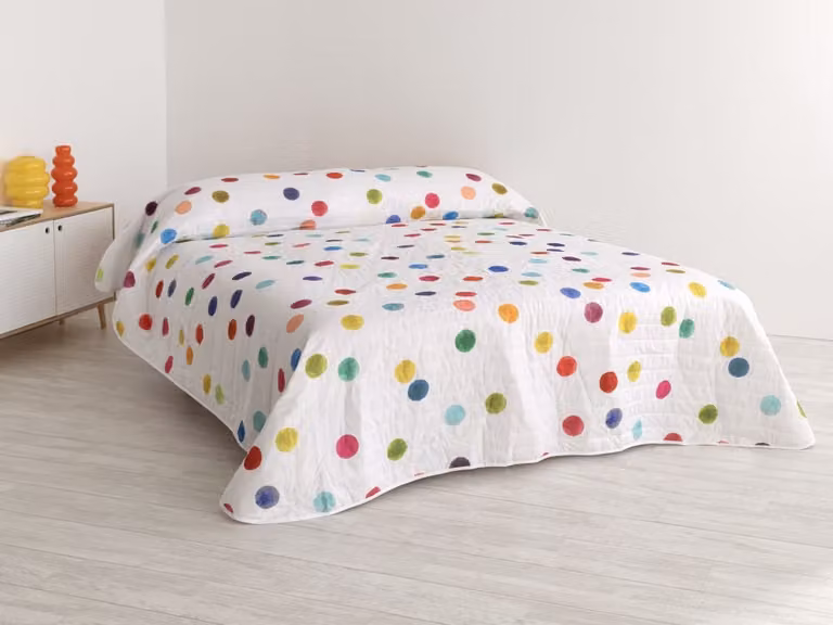 Colcha Confetti Happyfriday de algodón multicolor con diseño de puntos, An/P/Al: 270 x 260 cm