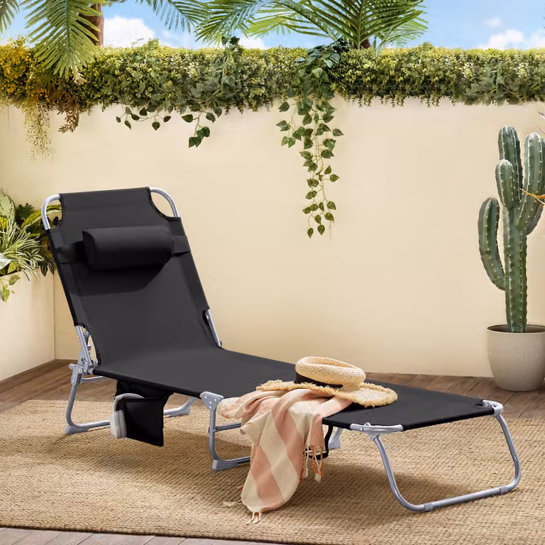 Silla de jardín plegable SoBuy con reposacabezas ajustable y tejido textilene en acero lacado mate para terraza o balcón