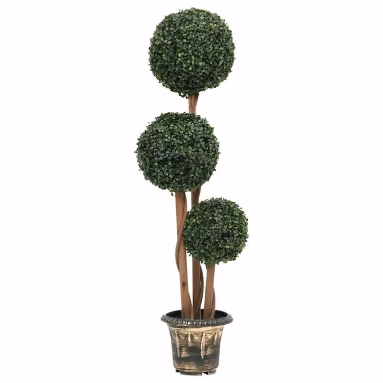 Planta de boj artificial vidaXL en forma de bola con maceta verde, Altura: 119 cm