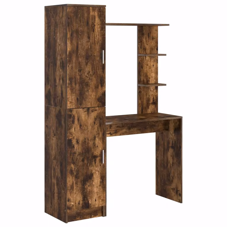 Set de 2 escritorios modernos vidaXL con estante de almacenamiento en madera de roble ahumado y marrón mate