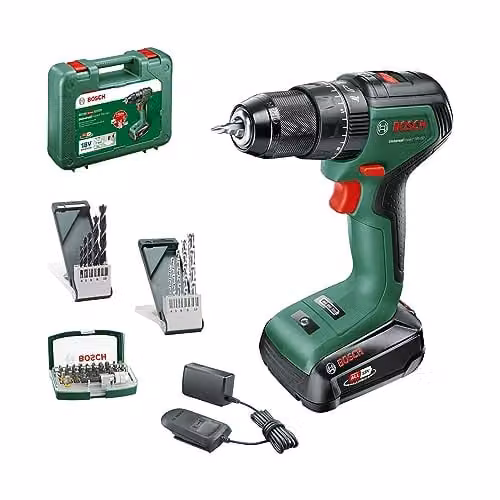 Taladro percutor a batería Bosch UniversalImpact 18V-60 verde para taladrar y atornillar en madera, metal y mampostería con batería de 2,0 Ah