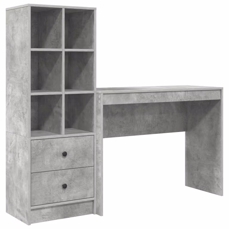 Set de 2 Escritorios Modernos vidaXL con Estantería en Gris Cemento y Madera, An/P/Al: 145,5 x 40 x 127 cm