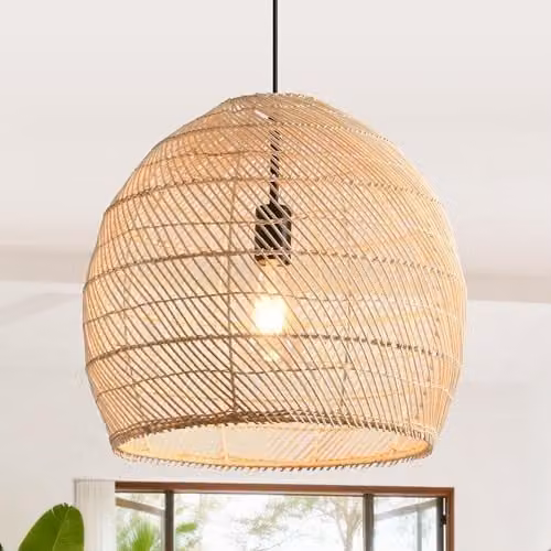 Lámpara colgante Parrot Uncle de ratán y bambú estilo boho en color marrón y beige, con altura ajustable de 160 cm y diámetro de 40 cm, ideal para salón, comedor o cocina