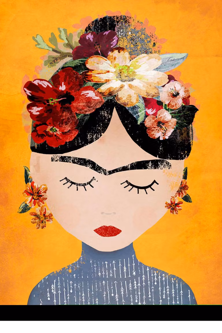 Cuadro de Frida Kahlo y su corona de Hexoa, impresión multicolor sobre lienzo, An/Al: 60 x 90 cm