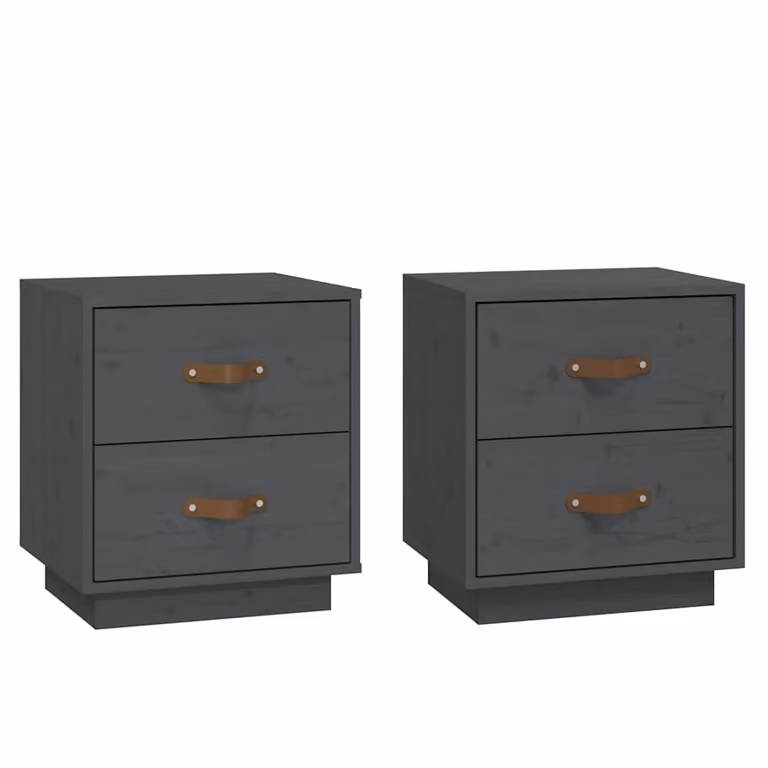 Set de 2 mesitas de noche vidaXL de madera maciza de pino en color gris estilo rústico An/P/Al: 40 x 34 x 45 cm