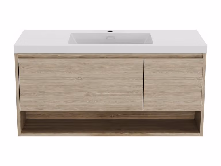 Mueble de baño suspendido con lavabo PUJUKA en blanco con acabado brillante y estilo escandinavo, An/P/Al: 120 x 55 x 61 cm