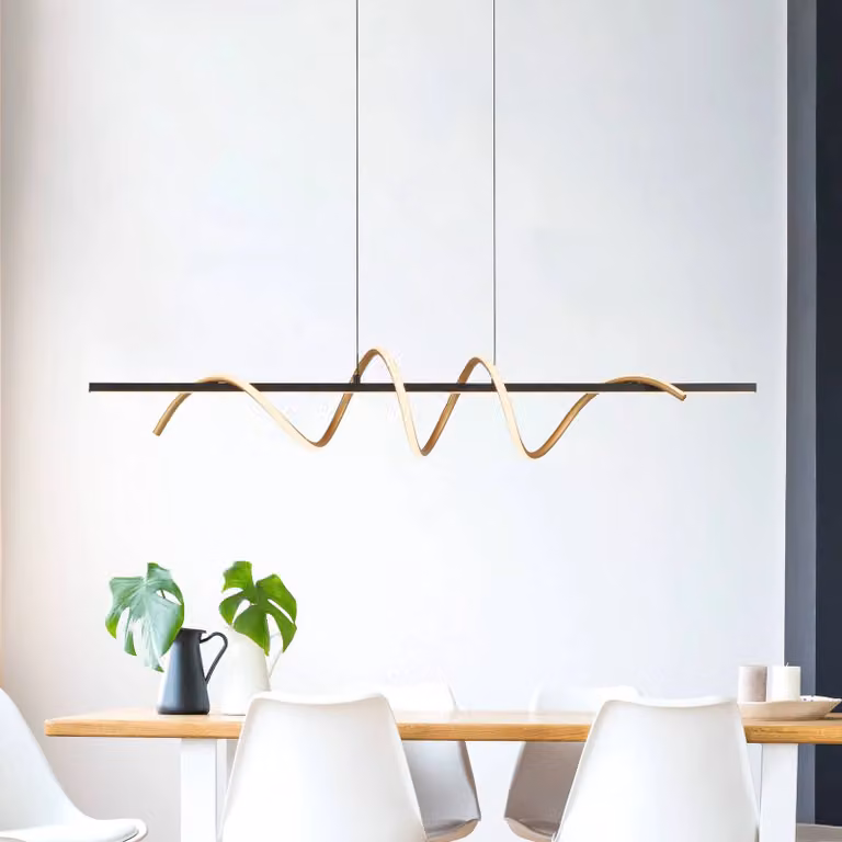 Lámpara colgante LED Emanda de JUST LIGHT. GmbH, diseño moderno en metal negro y latón, regulable, ideal para salón o comedor