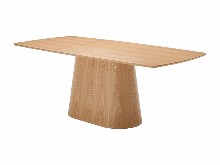 Mesa de comedor rectangular moderna para 8 personas con columna central, chapado en fresno color beige mate - VENTE-UNIQUE