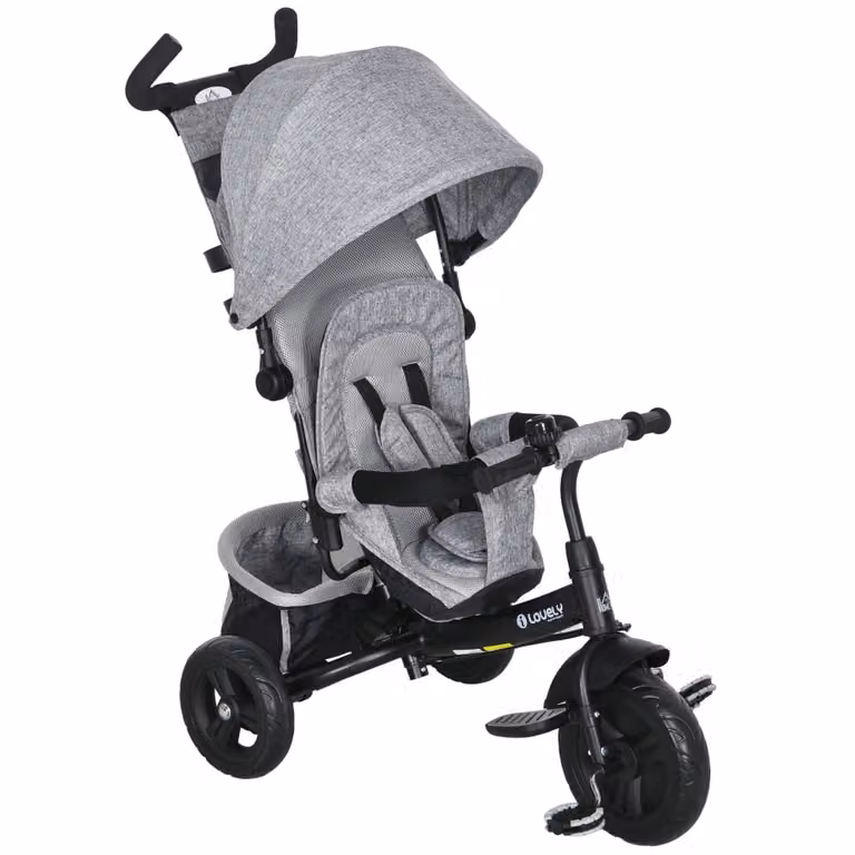 Triciclo plegable para bebés Homcom con capota en color gris y negro, Al x An x P: 102 x 49 x 102 cm