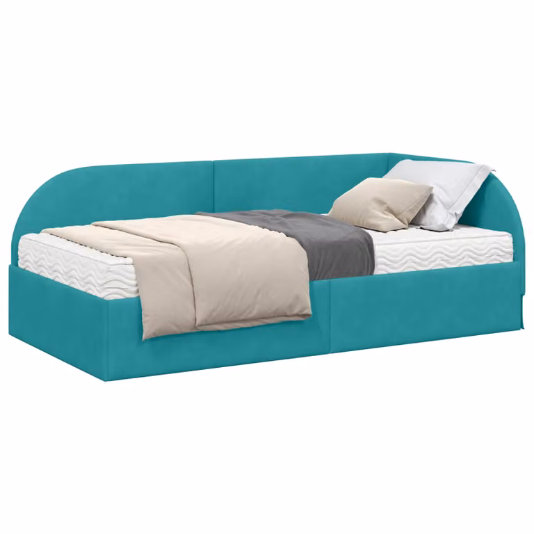 Estructura de cama de esquina con 2 colchones de espuma vidaXL en color turquesa y acabado de terciopelo, An/P/Al: 80 x 200 cm