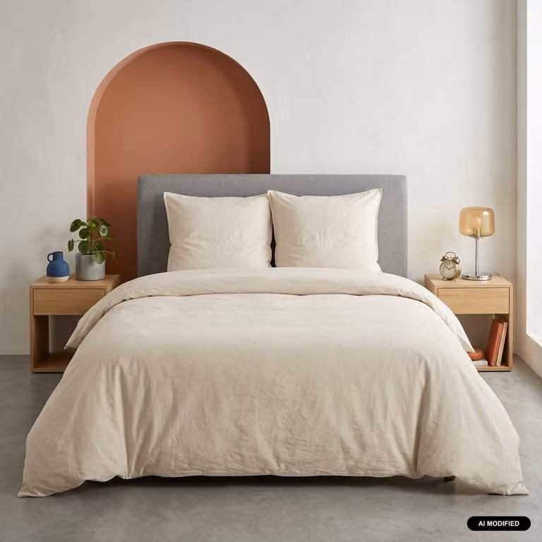 Juego de ropa de cama de microfibra lavada Sweeek color arena para 2 plazas, incluye funda nórdica de 200 x 220 cm y funda de almohada de 140 x 200 cm