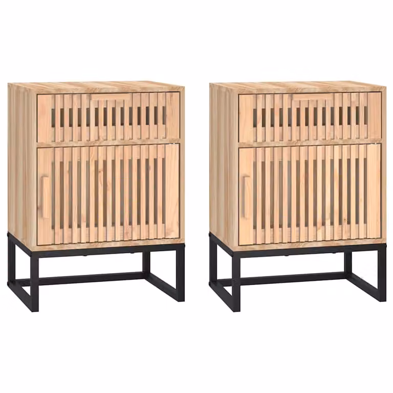 Set de 2 mesitas de noche vidaXL de estilo escandinavo en madera de pino y metal color marrón, An/P/Al: 40 x 30 x 55,5 cm