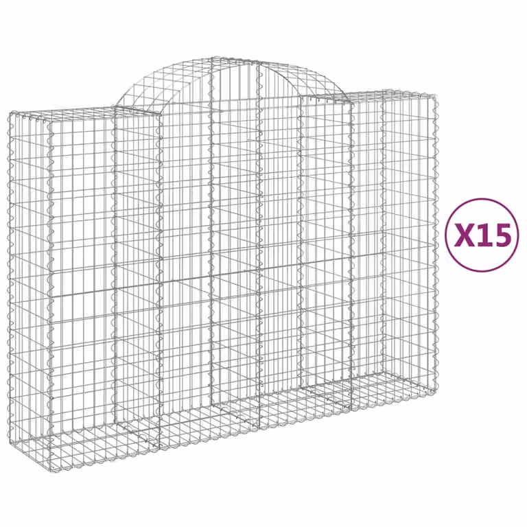 Set de 15 cestas gaviones videx en forma de arco de acero galvanizado color plata An/P/Al: 200 x 50 x 140/160 cm