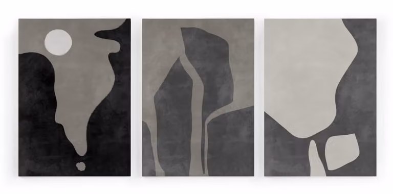 Set de 3 lienzos decorativos Surdic con diseño de colinas abstractas en colores gris y multicolor, An/P: 60 x 40 cm