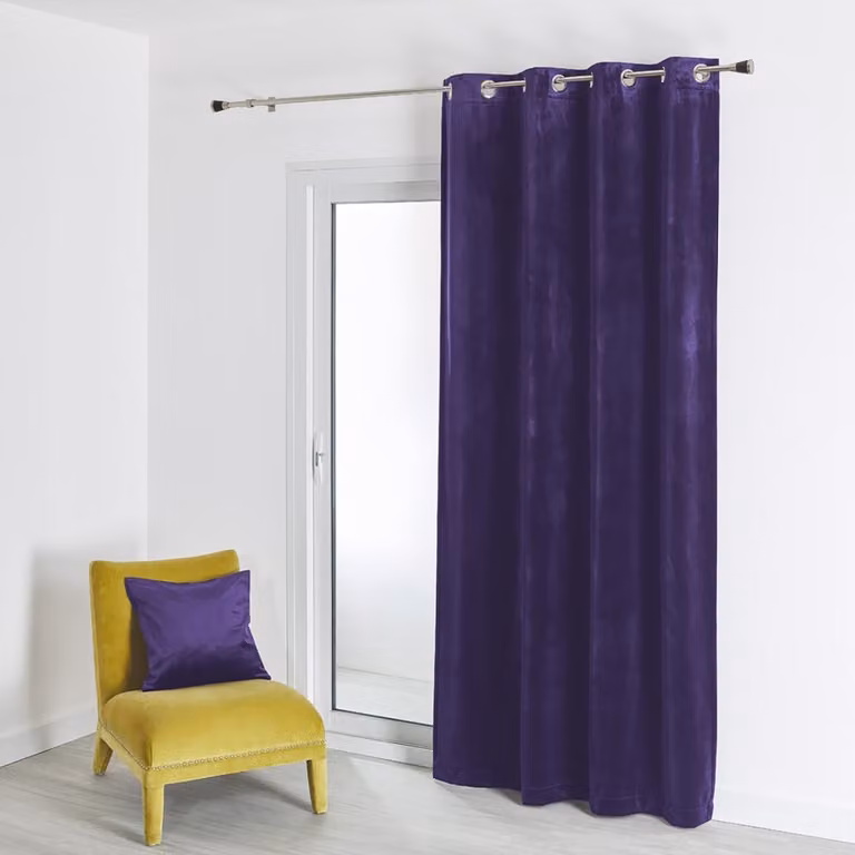 Cortina de terciopelo lisa QABANE con propiedades de absorción de sonido, opaca, disponible en colores plata y púrpura, An/Al: 135 x 260 cm