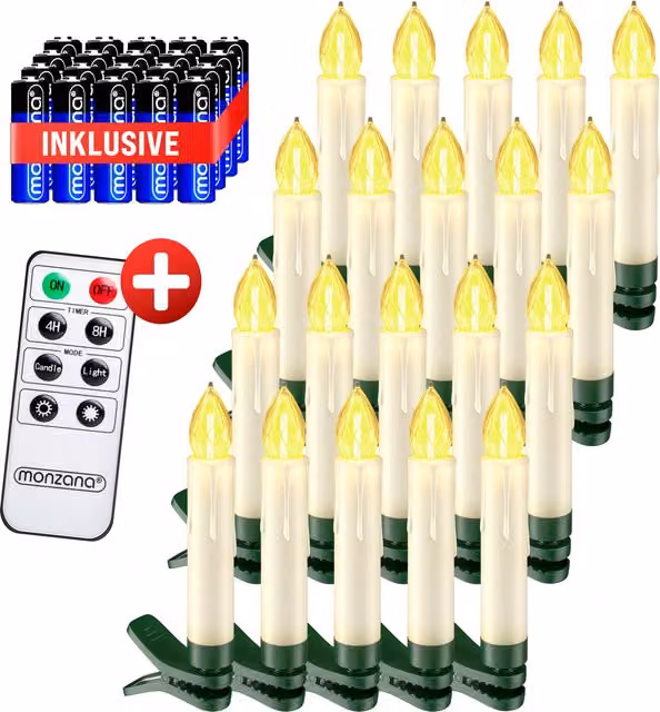 Set de 20 velas LED de Deuba para árbol de Navidad en color blanco con efecto parpadeo, temporizador y mando a distancia