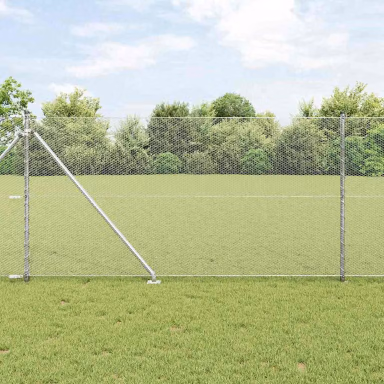 Valla hexagonal Syfax de acero galvanizado plateado con poste y funda de suelo de 10 x 1 m