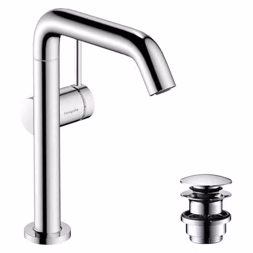Grifo monomando para lavabo Hansgrohe Tecturis S Fine en color cromo con caño giratorio, sistema de desagüe Push-Open y tecnología de ahorro de agua EcoSmart+
