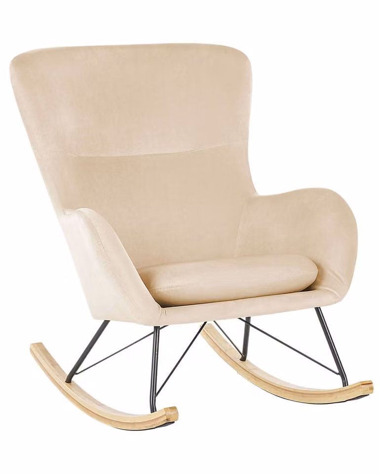 Mecedora Beliani de terciopelo beige con estructura de madera sólida y reposabrazos