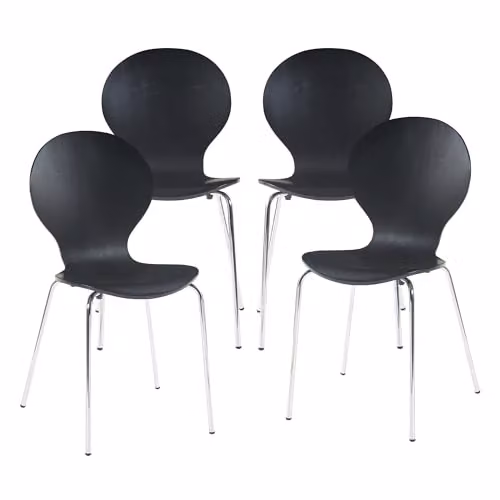 Juego de 4 sillas de comedor Etne de en.casa con estilo escandinavo en madera de abedul y metal, color negro y cromo, An/P/Al: 48 x 50 x 85 cm