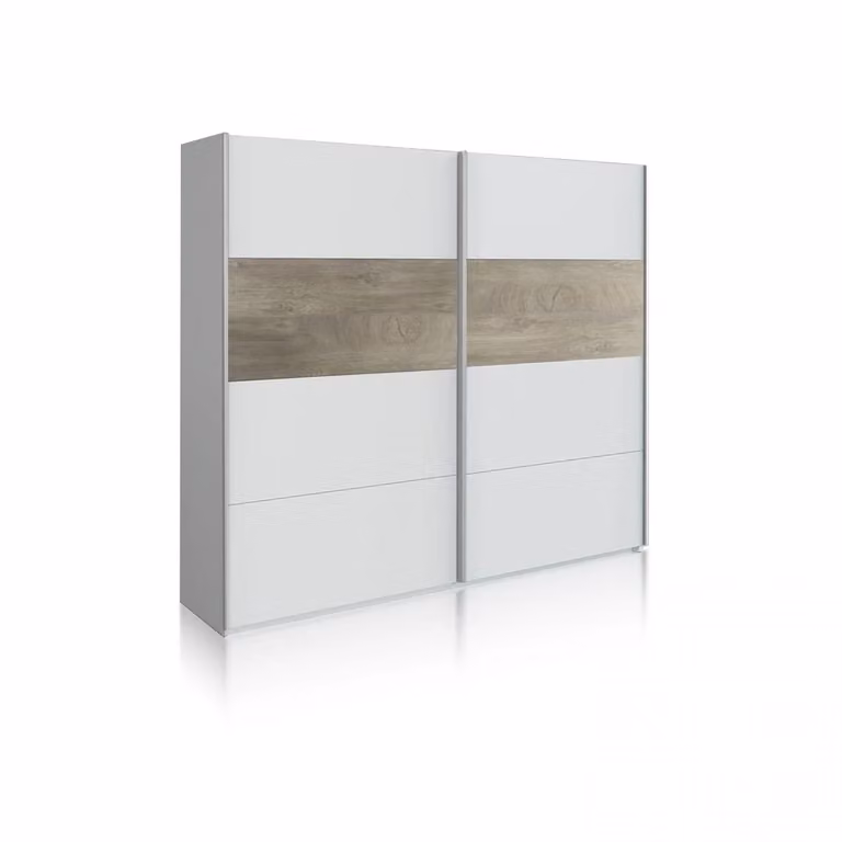 Armario de puertas correderas DUEHOME en blanco mate y roble alaska, An/P/Al: 180 x 60 x 200 cm